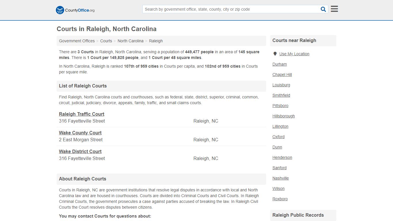 Courts - Raleigh, NC (Court Records & Calendars) - County Office